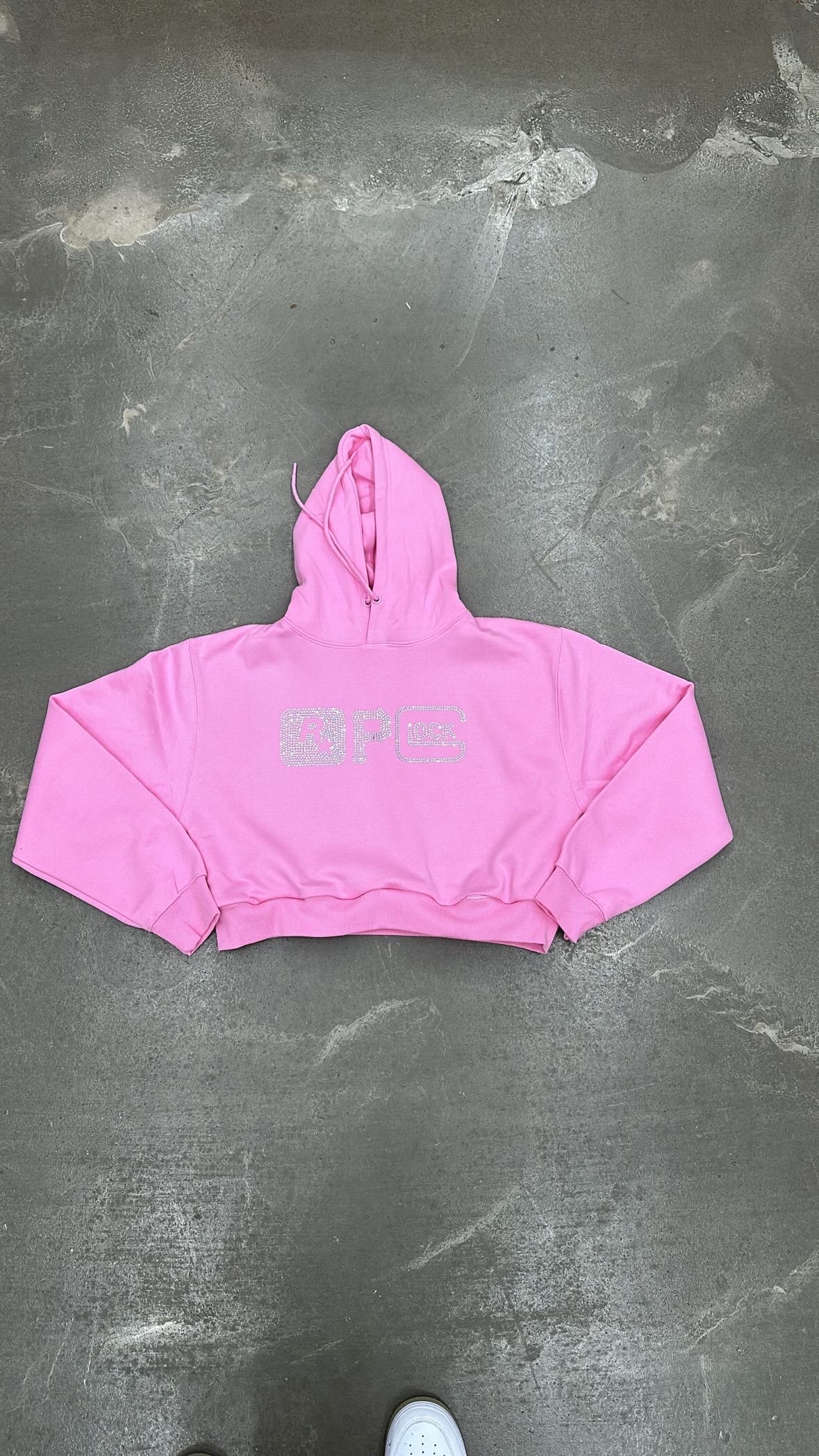 Cropped Pink Rhinestone Hoodie