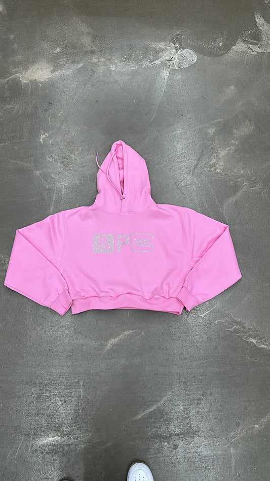 Cropped Pink Rhinestone Hoodie